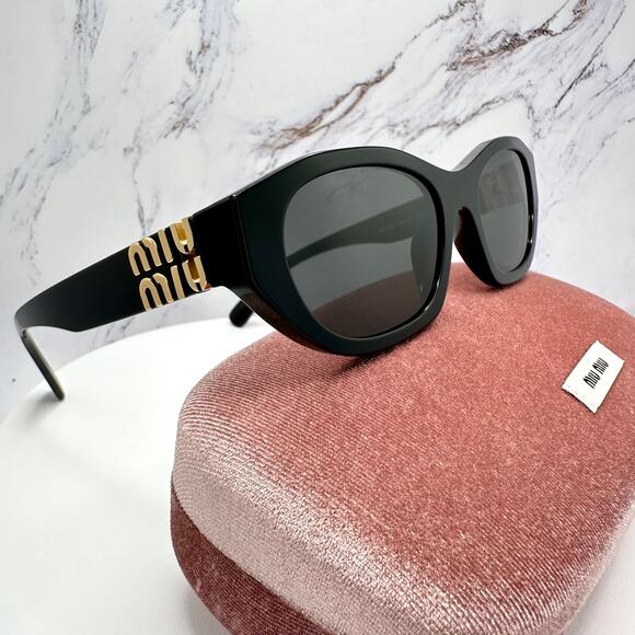 New MIU MIU Sunglasses Black Gold Rectangle Cat Eye Geometric Authentic main image 14